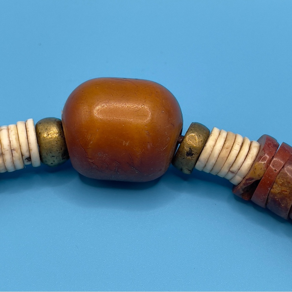 Vintage African Tribal Choker w/ HUGE Phenolic Amber Bead – Maasai Magic! 🔥 - Picture 5 of 11
